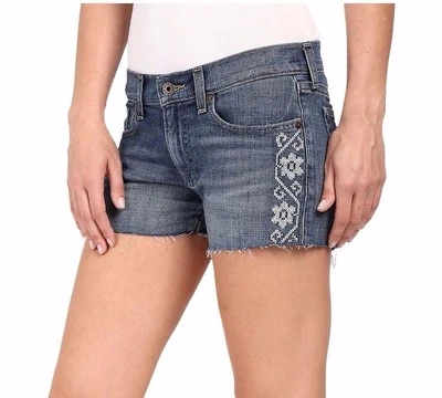 Lucky Brand 7W13151 Rosewood Blue "The Cutoff" Frayed Stretch Denim Jean Shorts - Image 1 of 4