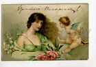 3112273 Winged Angel CUPID w/ FAIRY vintage Color Litho PC