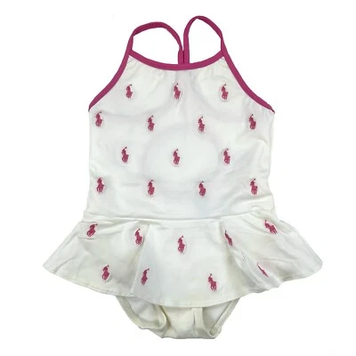 Polo Ralph Lauren Bebé Niña Multi-Pony Traje de Baño Una Pieza - Blanco, Rosa - 24M Foto 1 de 3