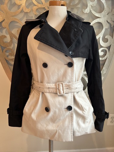 Coach 1941 Trench Cappotto PICCOLO Doppiopetto Nero Bianco Cintura Bottoni Tasche