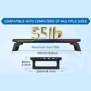 Desktop PC Monitor Stand Bracket Computer Screen Riser Holder USB HUB With RGB - Picture 1 of 24