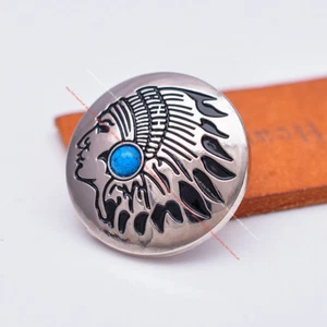 10X Indian Chief Turquoise Leathercraft Concho Clothes Connector Sewing Button - Picture 1 of 51