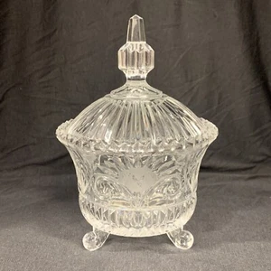Vintage 7” 3 Toed Glass Candy Dish with Lid - Picture 1 of 12