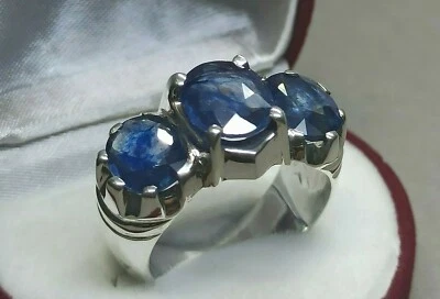 Anillo natural de tres 9 quilates con zafiro azul de plata de ley 925 hecho a mano de neelam para hombre Foto 1 de 4