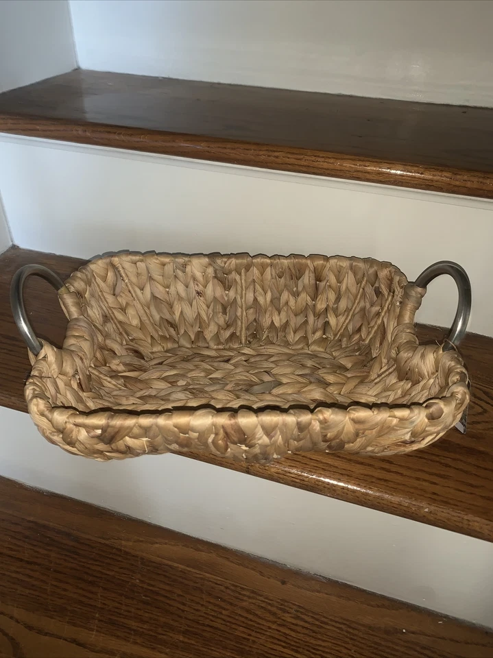 14” Wicker Farmhouse Basket New STRAW STUDIOS Unique Serving Tray w/ Handles NEW - Image 1 of 4