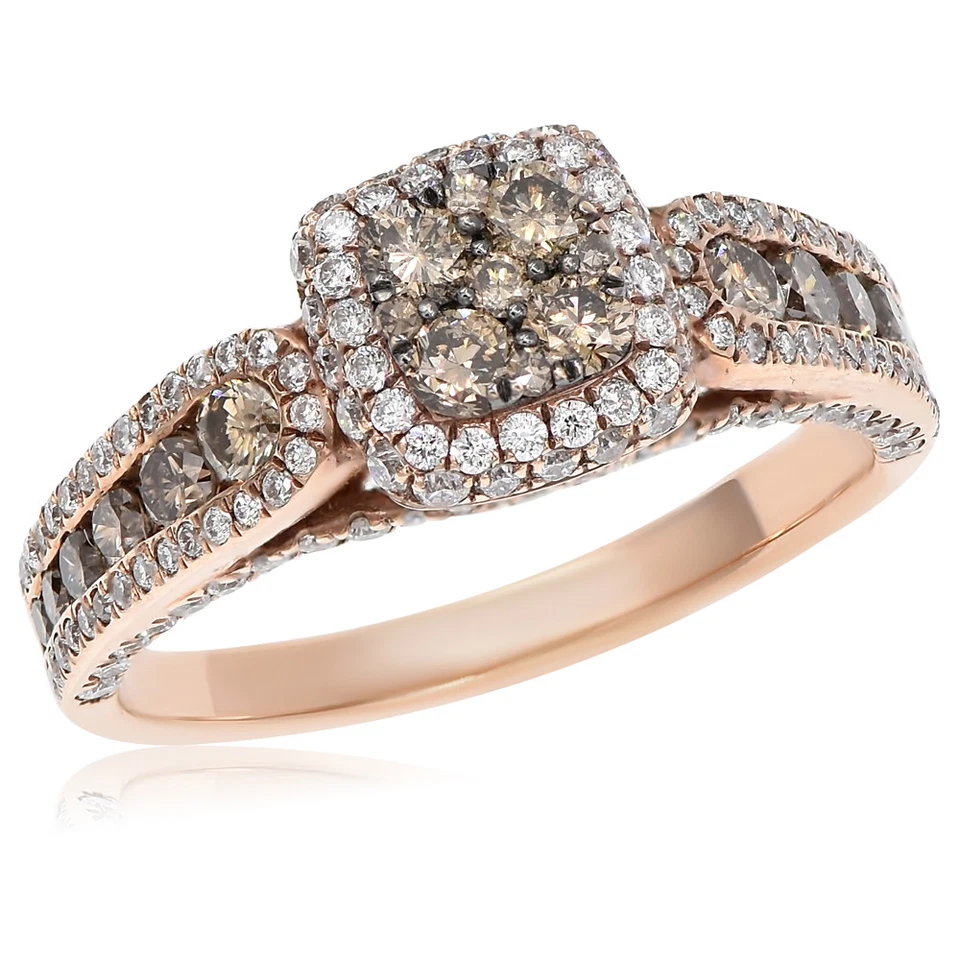 14K ROSE GOLD PAVE DIAMOND BROWN COGNAC CHAMPAGNE CLUSTER ENGAGEMENT RING - Image 1 of 1
