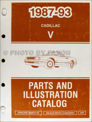 Libro de piezas Cadillac Allante Master 1993 1992 1987-1991 catálogo de piezas ilustrado Foto 1 de 2