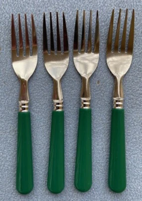 CUATRO tenedores de ensalada Gibson de acero inoxidable con mango verde y encanto de Navidad Foto 1 de 4