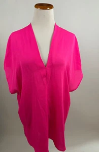 ADRIENNE hot pink V-Neck short sleeve top blouse Women's S NEW NWT - Picture 1 of 5