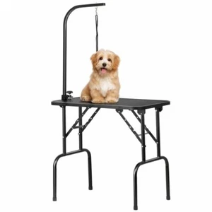 Pet Grooming Table Folding Adjustable Dog Cat Table w/Arm Noose Mesh Tray Black - Picture 1 of 9