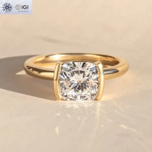 1.70Ct Cushion Cut D VVS2 IGI Lab Grown Diamond Engagement Ring 14K Yellow Gold - Picture 1 of 17
