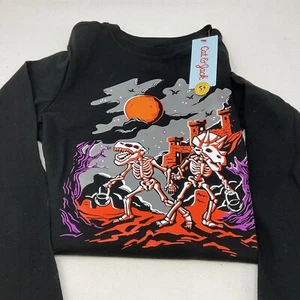 Cat &Jack Size 8 Med YOUTH HALLOWEEN BLACK SKELETON T-Shirt Long Sleeve - Picture 1 of 3