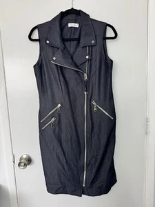 Calvin Klein Women’s Sleeveless Zipper Front Moto Dress Dark Blue Denim Size 8 - Picture 1 of 7
