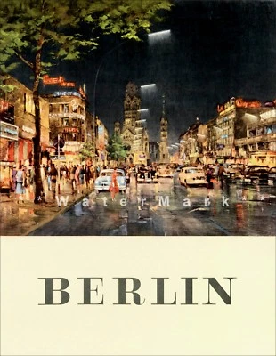 Póster impreso vintage de Alemania de la noche de Berlín 1955 estilo retro arte de viaje decoración de pared Foto 1 de 4