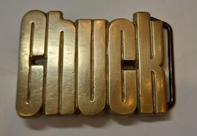 Hebilla de cinturón "Chuck" 1978 de latón macizo de colección por hebilla Baron 2,75" Wx2" T ¡Genial! Foto 1 de 4