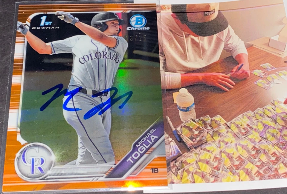 Michael Toglia Rockies Auto Signed 2019 1st Bowman Chrome Orange Refractor . - Image 1 of 1