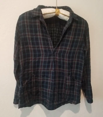 Top CP Shades para mujer cuello en V profundo algodón manga larga XS azul verde a cuadros Foto 1 de 4