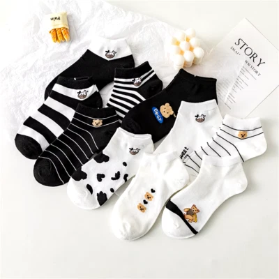 Conjunto de 10 pares de calcetines informales con estampado de animales lindos de tubo bajo para mujer NUEVO Foto 1 de 4