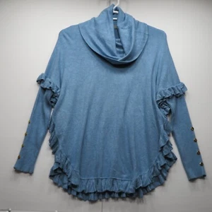 JOSEPH ABBOUND WOMENS SZ SMALL BLUE COWL NECK RUFFLE POCHO SWEATER - Picture 1 of 12