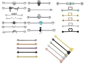 Industrial Scaffold Body Piercing Ear Bar Barbell Stainless Steel Choose Design - Picture 1 of 56