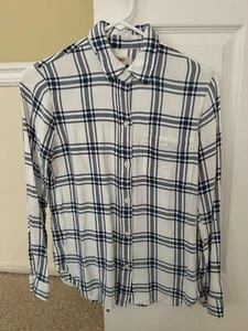 Faherty Shirt Women’s SMALL White Plaid Button Down LongSleeve Casual Preowned - Picture 1 of 12