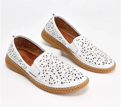 SPRING STEP Leather Perforated Slip-Ons Jookin White EU 41 US 9 1/2 NEW! $110 - Image 1 of 4