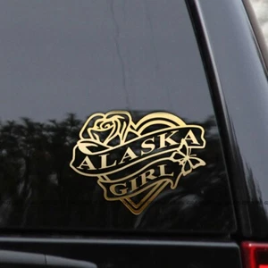Alaska Girl Heart & Rose Home State Love Vinyl Decal Sticker - Picture 1 of 2