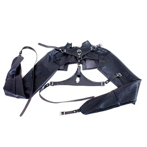 Women's Black Straight Jacket Open Bust Locking Bondage Body Harness Armbinder - Picture 1 of 6