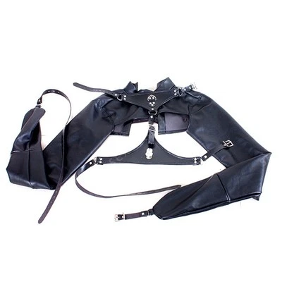 Women's Black Straight Jacket Open Bust Locking Bondage Body Harness Armbinder - Image 1 of 4