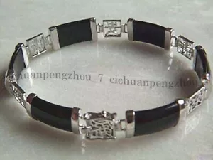 Natural Black Agate 18KGP Bangle Bracelet Fortune Women Lucky Gems Jewelry - Picture 1 of 6