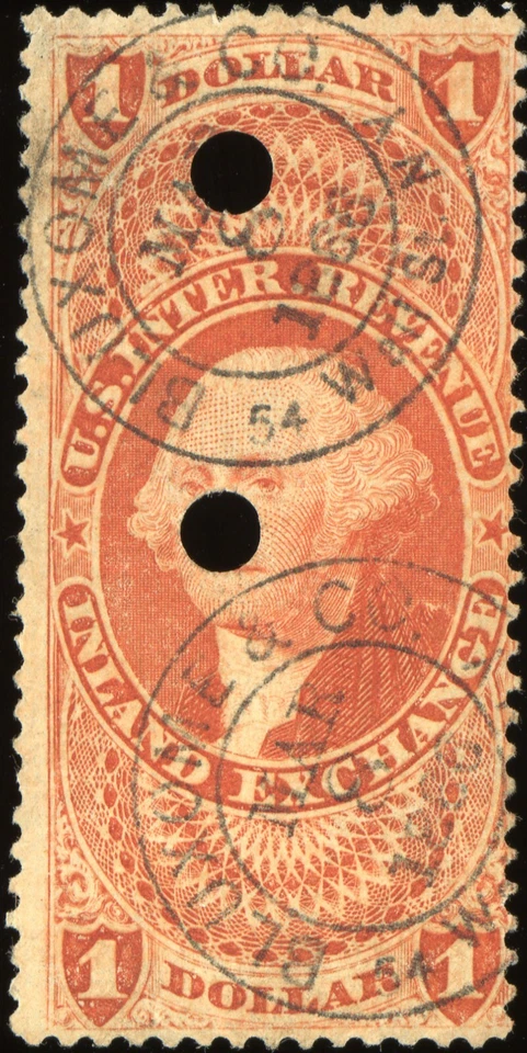 U.S. Revenue Scott #R69c - Black 1866 handstamp and punch cancels - Image 1 of 1
