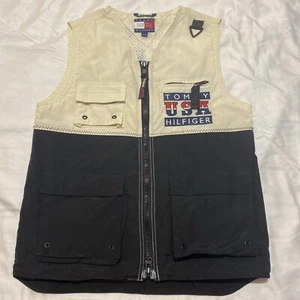 Vintage Tommy Hilfiger USA Sailing Vest Mens Sz Medium Nylon Black Ivory Outdoor - Picture 1 of 15