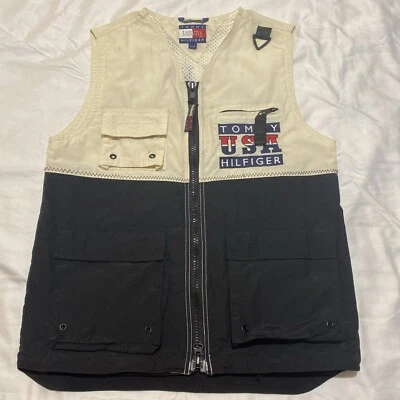 Vintage Tommy Hilfiger USA Sailing Vest Mens Sz Medium Nylon Black Ivory Outdoor - Image 1 of 4
