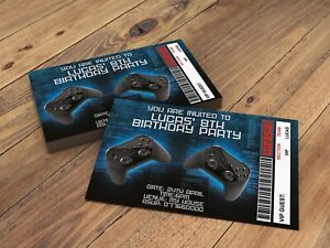 Kids Gaming Personalised Birthday Party Invitations X5 For Playstation + Xbox