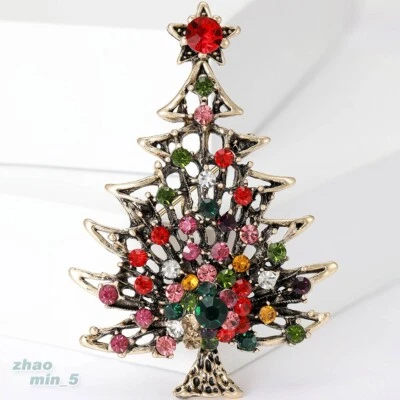 Broche de árbol de Navidad vintage cristal estrás prendedor boda fiesta joyería regalos Foto 1 de 4