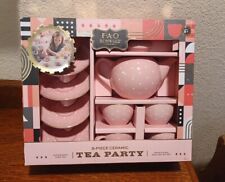F.A.O Schwarz 9 Piece Pink Tea Party English Porcelain Set-Hand Painted Glaze