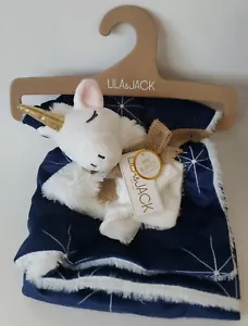 Lila & Jack Baby Blanket Blue/White Unicorn Plush Reversible 30" x 40" Nuevo - Imagen 1 de 3