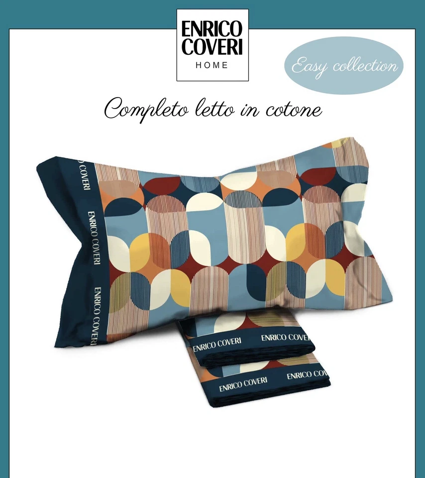 Completo Lenzuola Per Letto Singolo Enrico Coveri Stampato In Puro Cotone 100% - Immagine 1 di 1