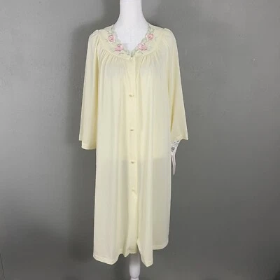 NUEVO Camisón ShadowLine Vintage Talla M Amarillo Botón Frontal Bordado Nylon Foto 1 de 4