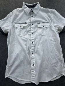 Rock & Republic Shirt Men Large White Button Down Stretch Ribbed Zipped Pockets - Picture 1 of 14