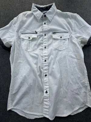 Rock & Republic Shirt Men Large White Button Down Stretch Ribbed Zipped Pockets - Image 1 of 4