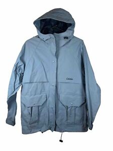 Cabela's Women's PolyVinyl Blue Waterproof Hood Jacket SMALL Vented Rain Coat S