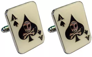 Ace of Spades Skull & Crossbones Military Death Biker Metal Enamel Cufflinks NEW - Picture 1 of 1