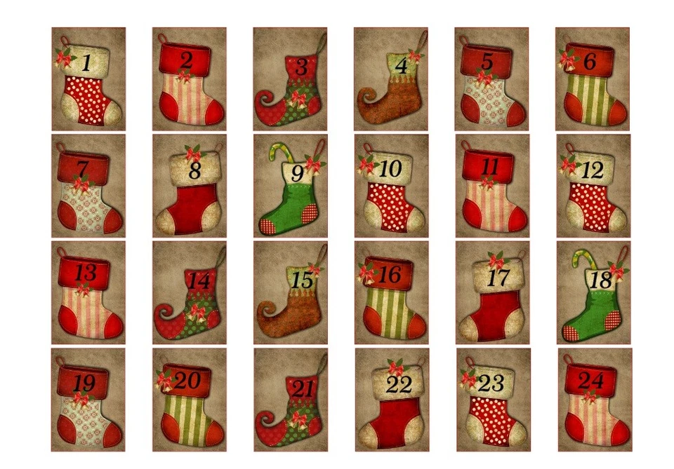 Aufkleber-Adventskalender-Zahlen-rot-grün-Stiefel-Nikolaus-Vintage-shabby-8003 - Bild 1 von 1