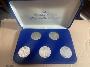 5 zirkulierte US Walking Liberty Half Dollar im Etui. - Bild 1 von 2