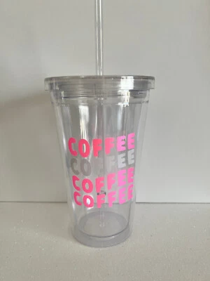 Coffee Pink & Silver Glitter Vinyl 16oz Acrylic Custom Tumbler Cup - Image 1 of 3