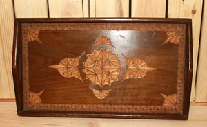 Antikes Art Deco Serviertablett aus handgeschnitztem Holz - Bild 1 von 6