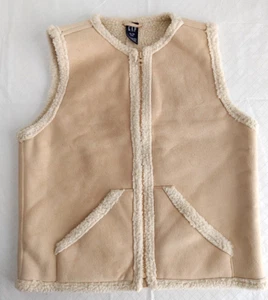 Gap Girls Faux Suede & Sherpa Vest Zip Front Pockets Cream Brown Size 12 #15390 - Picture 1 of 4