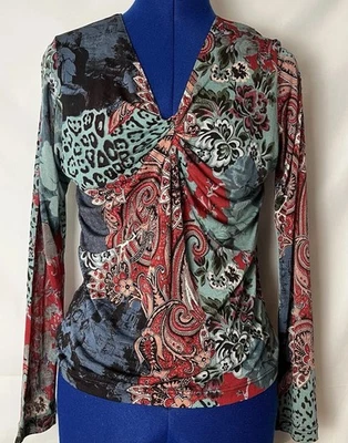 Top de hadas Lynn Ritchie 100 % SEDA manga larga estampado abstracto caprichoso talla MEDIANO Foto 1 de 4