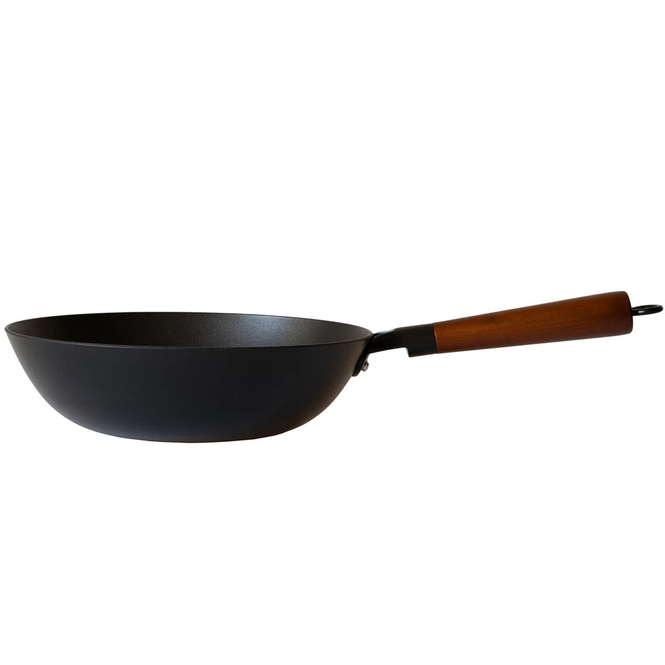 BAF Wok 28cm Induktion Gusseisen hoch Pfanne Antihaft beschichtet rund Holzgriff - Bild 1 von 4